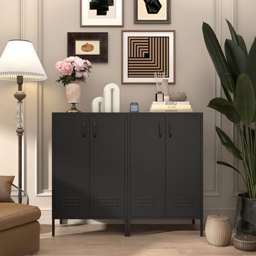 Metal Storage Cabinet,Metal Cabinets with Doors and Adjustable Shelves,2 Door Storage Cabinets with Legs,Morden Accent Cabinets for Home Office,Black