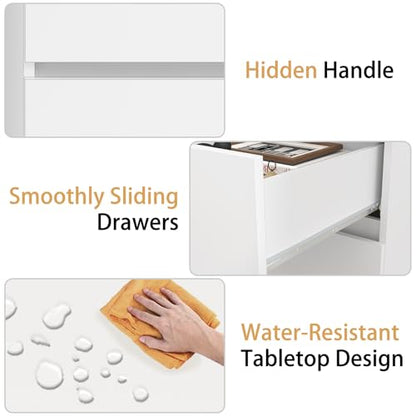 White Desk with Drawers, 43'' W Home Office Computer Desk Gaming Table, Modern Vanity Desk with Storage, Wood Writing Workstation for Bedroom, Living Room, White
