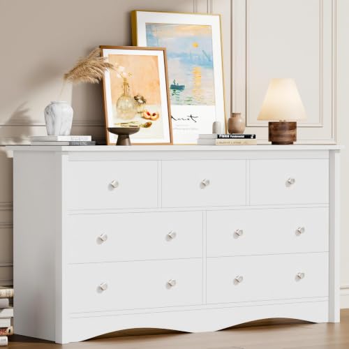 Dresser for Bedroom, 7 Drawer Dresser, White, view 2