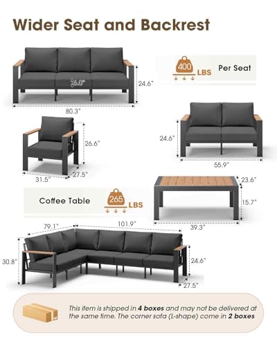 Aluminum Outdoor Patio Furniture Set 8 Seats, Outdoor Sectional Corner Sofa, Patio Conversation Set with Coffee Table & Washable Cushions, Furniture Set for Porch, Balcony, Deck, Graphite