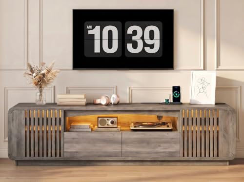 63" TV Stand with LED Lights, TV Console for 55-70" TVs, Grey, view 2