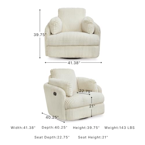 Signature Design by Ashley Tie-Breaker Cozy Contemporary Manual Press-Back Swivel Glider Rocker Recliner with 2 Bolster Pillows and Hidden Storage, White