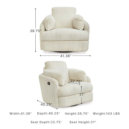 Signature Design by Ashley Tie-Breaker Cozy Contemporary Manual Press-Back Swivel Glider Rocker Recliner with 2 Bolster Pillows and Hidden Storage, White