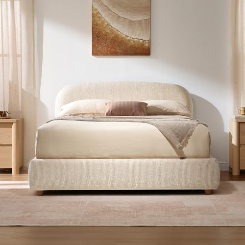Queen Lift Up Storage Bed Frame with Adjustable Headboard, Beige, view 4