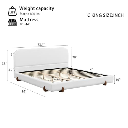Elegant Chenille White Curve-Platform Bed, view 3