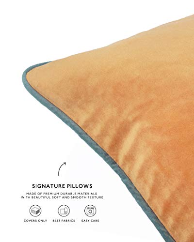 Decorative Throw Pillow Covers Cushion Cases, Set of 4 Soft Velvet Modern Double-Sided Designs, Mix and Match for Home Decor, Pillow Inserts Not Included (12x20 inch, Orange/Teal)