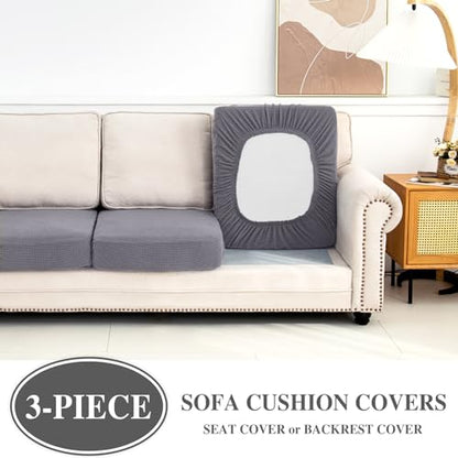 LA MEACK Couch Cushion Covers Seat Cushion Cover Stretch Couch Cover Separate Sectional Sofa Slipcovers Furniture Protector(3 Pieces for Seat or Sofa Backrest, Light Grey)