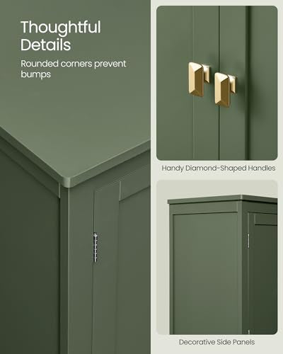 VASAGLE Floor Storage Cabinet, Freestanding Unit, 4 Doors | Adjustable Shelves, 11.8 x 23.6 x 43.3 Inches, for Entryway, Bathroom, Forest Green, UBBC552C01