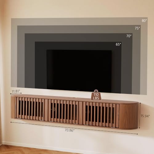 71''Fluted Floating TV Stand Wall Mounted for 65-80 Inch TV-Walnut, view 5