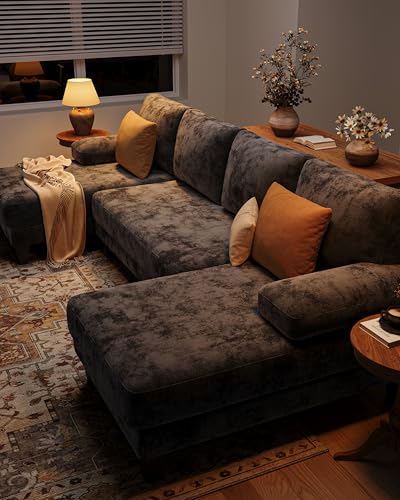 U-Shaped Sectional Couches for Living Room | 112 Inch Modern Sectional Couch | Dark Grey Chenille Sofa with Double Chaise for Apartment