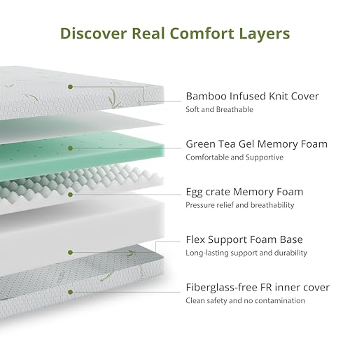 EGOHOME 8 Inch Queen Mattress Medium Plush, Green Tea Memory Foam Mattress, view 4