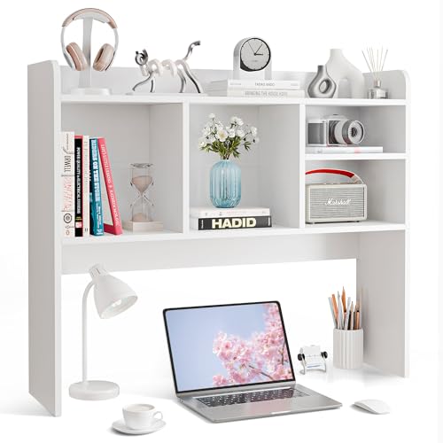 Desktop Bookshelf, Countertop Storage Hutch with 4 Shelves for Computer Desk, view 2