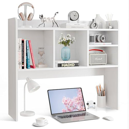 Desktop Bookshelf, Countertop Storage Hutch with 4 Shelves for Computer Desk, view 2