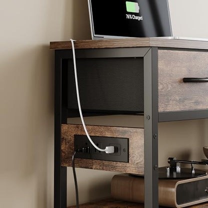 Entryway Table with Outlets, 3 Fabric Drawers, 43 in Console Table | 43.3"W x 11.8"D entry table with 2 outlets, 2 USB ports, swappable plug side, adjustable feet and anti-tip kit.