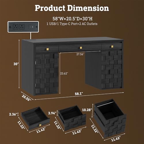 58" Executive Desk with Drawers, view 4