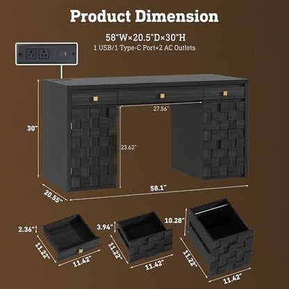 58" Executive Desk with Drawers, view 4