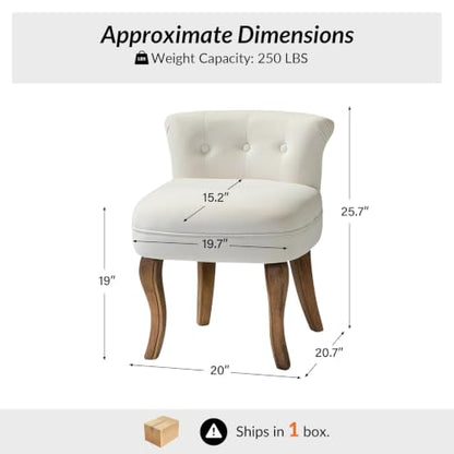Modern Velvet Vanity Chair with with Solid Wood Legs, Upholstered Vanity Stool with Low Back, Small Makeup Chair Home Decor for Bedroom Living Room Dressing Table, Women Girls
