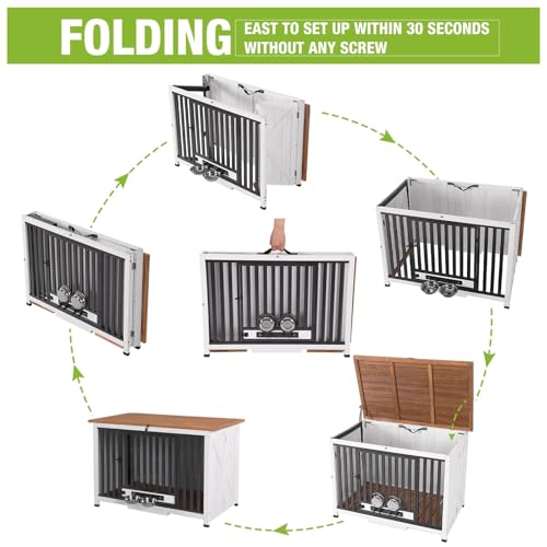 Folding Dog Crate Furniture 39.4" Large Dog Crate End Table with 360°Rotatable, view 3