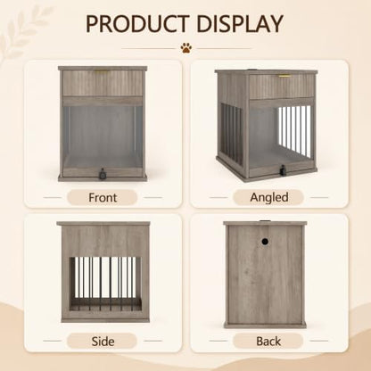 3-in-1 Dog Crate End Table with Charging Station & Drawer (Antique Grey), view 8