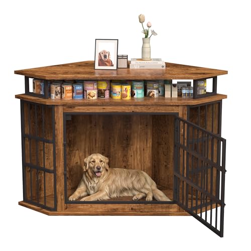 51" Corner Dog Crate Furniture Large Wooden Dog Kennel Indoor Dog House, view 2