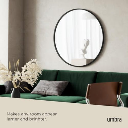 Hub Round Wall Mirror with Rubber Frame, Modern Style for Bathroom, Entryway, Living Room and More, 37-Inch, Black