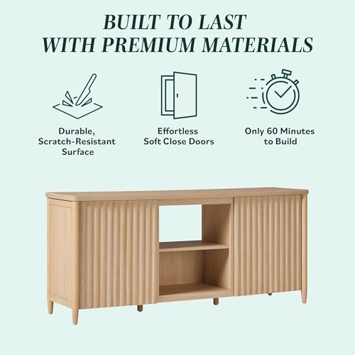 Scandinavian Reeded TV Stand with Storage for up to 70" TV Coastal Oak