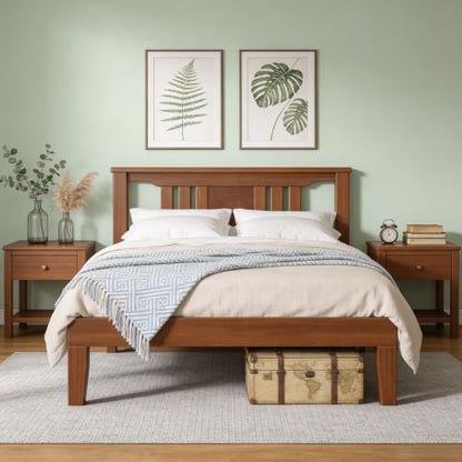 Brown Solid Wood Platform Bed Frame with Slat Support, view 4