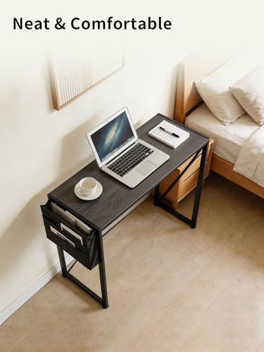 Modern Desk Writing Computer Desk for Home Office, No-Assembly Study Office Desk Foldable Table for Small Spaces (Black Oak, 31.5 inch)
