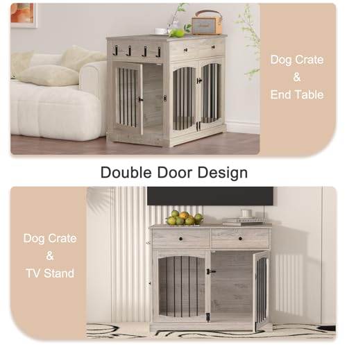 40" Dog Crate Furniture, Farmhouse Wooden Pet Kennel w/Drawer, view 4