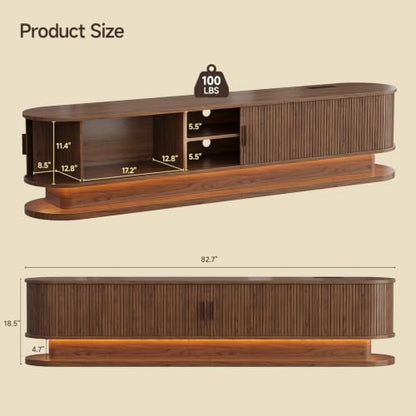 83" TV Stand up to 90 Inch with LED Lights and Power Outlet, Walnut, view 3