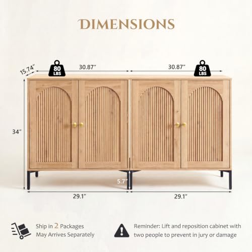 61.75" W Mid Century Modern TV Stands for Living Room, Natural Oak, view 3