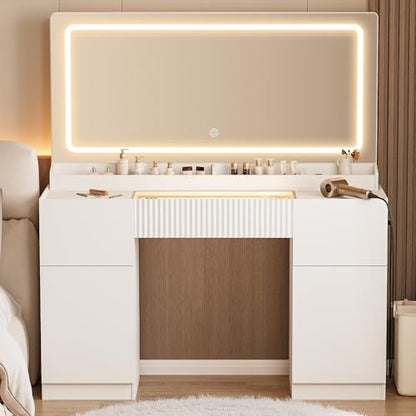 44" Vanity Desk with Large Mirror and Lights, view 2