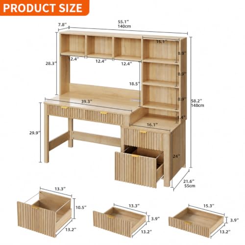 61 Inch Computer Desk with Hutch and Drawers, view 3