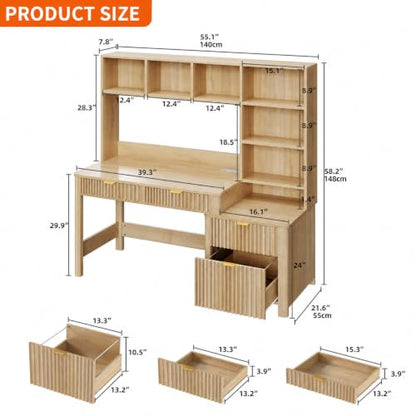 61 Inch Computer Desk with Hutch and Drawers, view 3