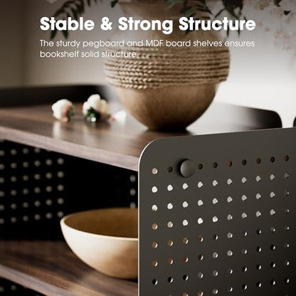4 Tier Bookshelf, Modern Open Bookcase with Pegboard, 24.3 Inches Small Book Shelf Storage Organizer with Adjustable Shelves for Living Room, Bedroom, Home Office