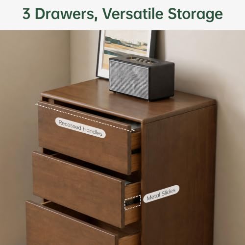 100% Solid Wood Nightstand, Wide Tall NightStand with 3 Drawers for Bedroom, view 6