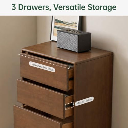 100% Solid Wood Nightstand, Wide Tall NightStand with 3 Drawers for Bedroom, view 6