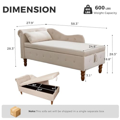 Velvet Chaise Lounge Indoor with Storage,Lounge Chair Sofa,Beige, view 3