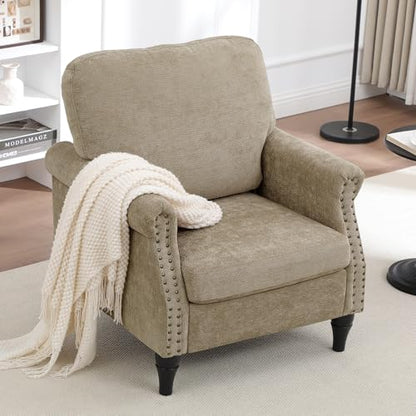 Accent Chair for Living Room, Modern Mid Century Reading Chair Armchair High Back Upholstered Armchair with Wooden Legs for Living Room Bedroom Office (Brown, 1pcs)
