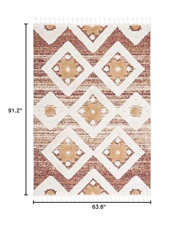 SAFAVIEH Moroccan Tassel Shag Collection Area Rug - 5'3" x 7'6", Rust & Ivory, Boho Design, Non-Shedding & Easy Care, 2-inch Thick Ideal for High Traffic Areas in Living Room, Bedroom (MTS664P)