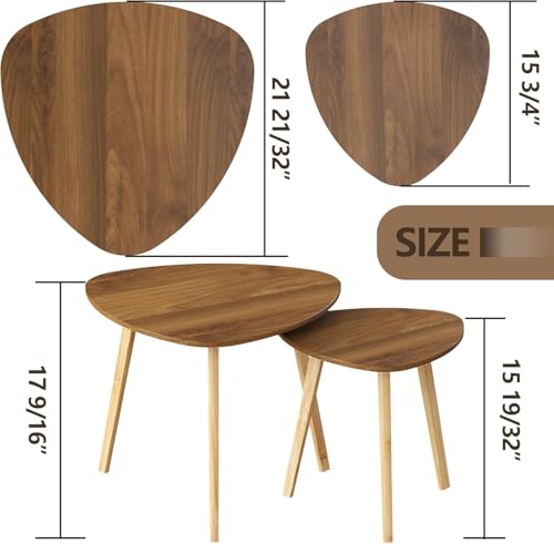 Bamboo Nesting Triangle End Table,Set of 2 Side Table Modern Minimalist Coffee Table for Living Room (Walunt)