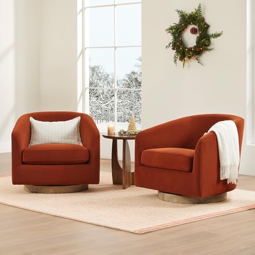 CHITA Swivel Accent Chair, Fully Assembled Velvet Barrel Armchair with FSC Certified Upholstered for Living Room, Bedroom and Office, Burnt Orange