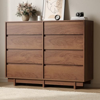 8 Drawer Walnut Dresser for Bedroom, 53" Wide Mid Century Modern Dresser, view 2