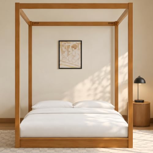 Queen Canopy Bed Frame, Modern Four Poster Platform Bed, view 8