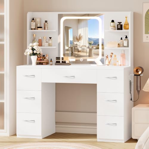 43" Large White Makeup Vanity Desk with Charging Station, view 2