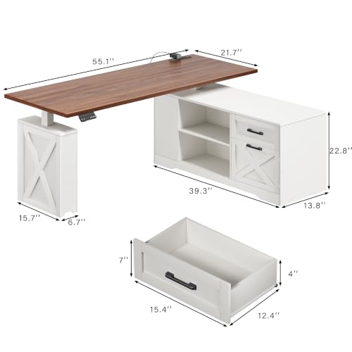 L Shaped Electric Standing Desk, 55" Executive Desk with Storage, view 3