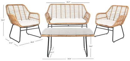 Safavieh Outdoor Collection Roston Natural/White 4-Piece Patio Living Set PAT9005A-2BX