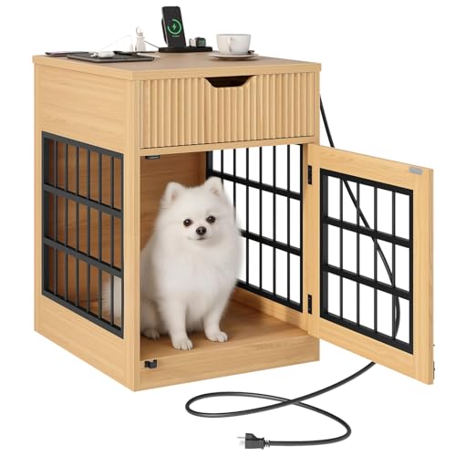 Modern Dog Crate Furniture with Charging Station, view 2