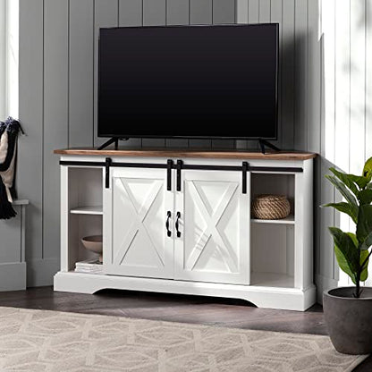 Everette Modern Farmhouse Double Sliding X Barn Door TV Stand for TVs up to 58 Inches 52 Inch Reclaimed Barnwood and Solid White