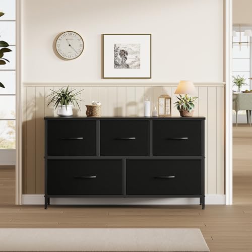 5 Drawer Black Dresser for Bedroom, Closet Chest Organizer Furniture, view 3